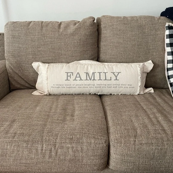 Accent pillow-  FAMILY- Cream and Gray - Family Accent Pillow- 33” x 14” - Picture 5 of 7
